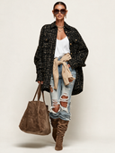 Women's Vintage-Style Black Tweed Shirt Jacket ZMZ2861I2XT