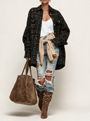 Women's Vintage-Style Black Tweed Shirt Jacket ZMZ2861I2XT