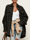 Women's Vintage-Style Black Tweed Shirt Jacket ZMZ2861I2XT