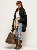 Women's Vintage-Style Black Tweed Shirt Jacket ZMZ2861I2XT