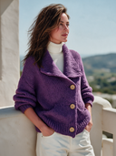 Women's Vintage-Style Elegant Knit Cardigan With Lapel, Asymmetric Placket, And Single-Breasted Closure ZMZ2886I6ZYY