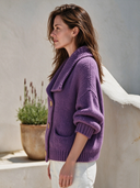 Women's Vintage-Style Elegant Knit Cardigan With Lapel, Asymmetric Placket, And Single-Breasted Closure ZMZ2886I6ZYY