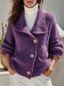 Women's Vintage-Style Elegant Knit Cardigan With Lapel, Asymmetric Placket, And Single-Breasted Closure ZMZ2886I6ZYY