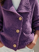 Women's Vintage-Style Elegant Knit Cardigan With Lapel, Asymmetric Placket, And Single-Breasted Closure ZMZ2886I6ZYY