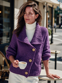 Women's Vintage-Style Elegant Knit Cardigan With Lapel, Asymmetric Placket, And Single-Breasted Closure ZMZ2886I6ZYY