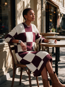 Women's Vintage-Style Elegant Round-Neck Long-Sleeve Plaid Knit Midi Dress ZMZ2895I0ZYY