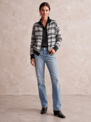 Women's Retro Casual Color-Block Striped Knit Zip-Up Loose Cardigan ZMZ2924I8ZJY