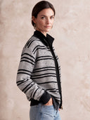 Women's Retro Casual Color-Block Striped Knit Zip-Up Loose Cardigan ZMZ2924I8ZJY