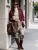 Women's Casual Plaid Collared Long-sleeved Shirt ZMZ2985I9XT