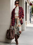 Women's Casual Plaid Collared Long-sleeved Shirt ZMZ2985I9XT