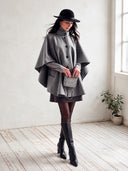 Women's Gray Stand-Collar Button-Front Cape Coat With Patch Pockets ZMZ2913I1YZH