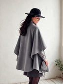 Women's Gray Stand-Collar Button-Front Cape Coat With Patch Pockets ZMZ2913I1YZH