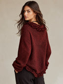 Women's Marled Knit Top For Women, Deep V Neck Ruffle Trim Loose Long Sleeve Boho Blouse ZMZ2441I3YZH