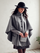 Women's Gray Stand-Collar Button-Front Cape Coat With Patch Pockets ZMZ2913I1YZH