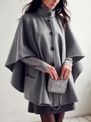 Women's Gray Stand-Collar Button-Front Cape Coat With Patch Pockets ZMZ2913I1YZH