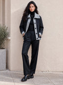 Women's Vintage Casual Diamond-Quilted Panel Knit Jacket With Lapel Collar And Button Front ZMZ2904I7ZJY