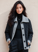 Women's Vintage Casual Diamond-Quilted Panel Knit Jacket With Lapel Collar And Button Front ZMZ2904I7ZJY