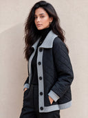 Women's Vintage Casual Diamond-Quilted Panel Knit Jacket With Lapel Collar And Button Front ZMZ2904I7ZJY