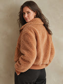 Women's Retro Casual Loose-Fit Zip-Up Jacket With Plush Paneling And Lapel Collar ZMZ2984I6ZJY