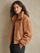 Women's Retro Casual Loose-Fit Zip-Up Jacket With Plush Paneling And Lapel Collar ZMZ2984I6ZJY