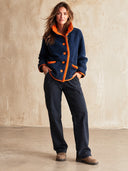 Women's Retro Casual Loose-Fit Jacket With Plush Paneling, Color-Block Design, Lapel Collar, And Button Closure ZMZ2923I9ZJY