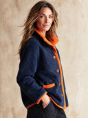 Women's Retro Casual Loose-Fit Jacket With Plush Paneling, Color-Block Design, Lapel Collar, And Button Closure ZMZ2923I9ZJY