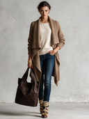 Women's Casual Brown Ribbed Knit Long-sleeved Cardigan Coat ZMZ2851I1XT