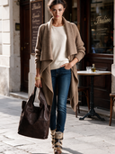 Women's Casual Brown Ribbed Knit Long-sleeved Cardigan Coat ZMZ2851I1XT