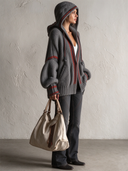 Women's Casual Color-blocked Knit Hooded Zip-up Jacket ZMZ3008I3XT