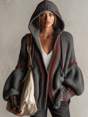 Women's Casual Color-blocked Knit Hooded Zip-up Jacket ZMZ3008I3XT