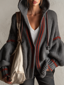 Women's Casual Color-blocked Knit Hooded Zip-up Jacket ZMZ3008I3XT