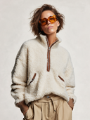 Women's Classic American Casual Stand Collar, Zip Front, Long Sleeves, And Pockets Loose-Fit Fleece Sweatshirt ZMZ3000I5ZYY