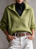 Women's Classic American-Style Casual V-Neck Long-Sleeve Loose Sweater ZMZ3061I9ZYY