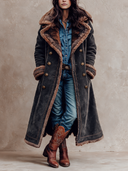 Women's Retro Casual Double-Breasted Faux Wool Lapel Long Coat ZMZ3001I2XT