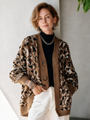 Women's Stylish Leopard Pattern Button-Front Knit Cardigan ZMZ3087I7SWL