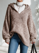 Women's Classic Casual V-Neck Hood And Lantern Sleeves Loose Sweater ZMZ2915I8ZYY