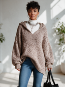 Women's Classic Casual V-Neck Hood And Lantern Sleeves Loose Sweater ZMZ2915I8ZYY