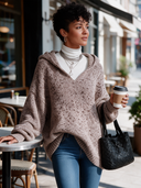Women's Classic Casual V-Neck Hood And Lantern Sleeves Loose Sweater ZMZ2915I8ZYY