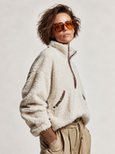 Women's Classic American Casual Stand Collar, Zip Front, Long Sleeves, And Pockets Loose-Fit Fleece Sweatshirt ZMZ3000I5ZYY