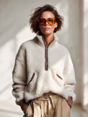 Women's Classic American Casual Stand Collar, Zip Front, Long Sleeves, And Pockets Loose-Fit Fleece Sweatshirt ZMZ3000I5ZYY
