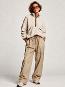 Women's Classic American Casual Stand Collar, Zip Front, Long Sleeves, And Pockets Loose-Fit Fleece Sweatshirt ZMZ3000I5ZYY