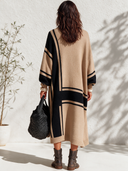 Women's Classic American-Style Casual Camel & Black Geometric Stripe High-Neck Maxi Knit Dress ZMZ2926I3ZYY