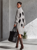 Women's Classic Casual Heart Jacquard Pattern Loose-Fit Long-Sleeve Turtleneck Knit Midi Dress ZMZ2920I4ZYY