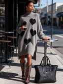 Women's Classic Casual Heart Jacquard Pattern Loose-Fit Long-Sleeve Turtleneck Knit Midi Dress ZMZ2920I4ZYY