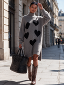 Women's Classic Casual Heart Jacquard Pattern Loose-Fit Long-Sleeve Turtleneck Knit Midi Dress ZMZ2920I4ZYY