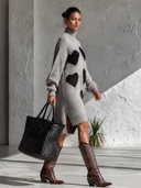 Women's Classic Casual Heart Jacquard Pattern Loose-Fit Long-Sleeve Turtleneck Knit Midi Dress ZMZ2920I4ZYY