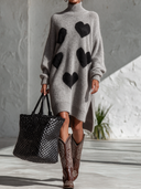 Women's Classic Casual Heart Jacquard Pattern Loose-Fit Long-Sleeve Turtleneck Knit Midi Dress ZMZ2920I4ZYY