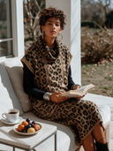 Women's Classic American Retro Cowl Neck And Leopard Jacquard Pattern Loose-Fit Knit Maxi Dress (Includes Base Layer Top) ZMZ2917I0ZYY