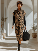 Women's Classic American Retro Cowl Neck And Leopard Jacquard Pattern Loose-Fit Knit Maxi Dress (Includes Base Layer Top) ZMZ2917I0ZYY