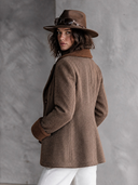 Women's Classic American Retro Fleece Paneling And Herringbone Pattern Single-Breasted Jacket ZMZ3035I7ZYY